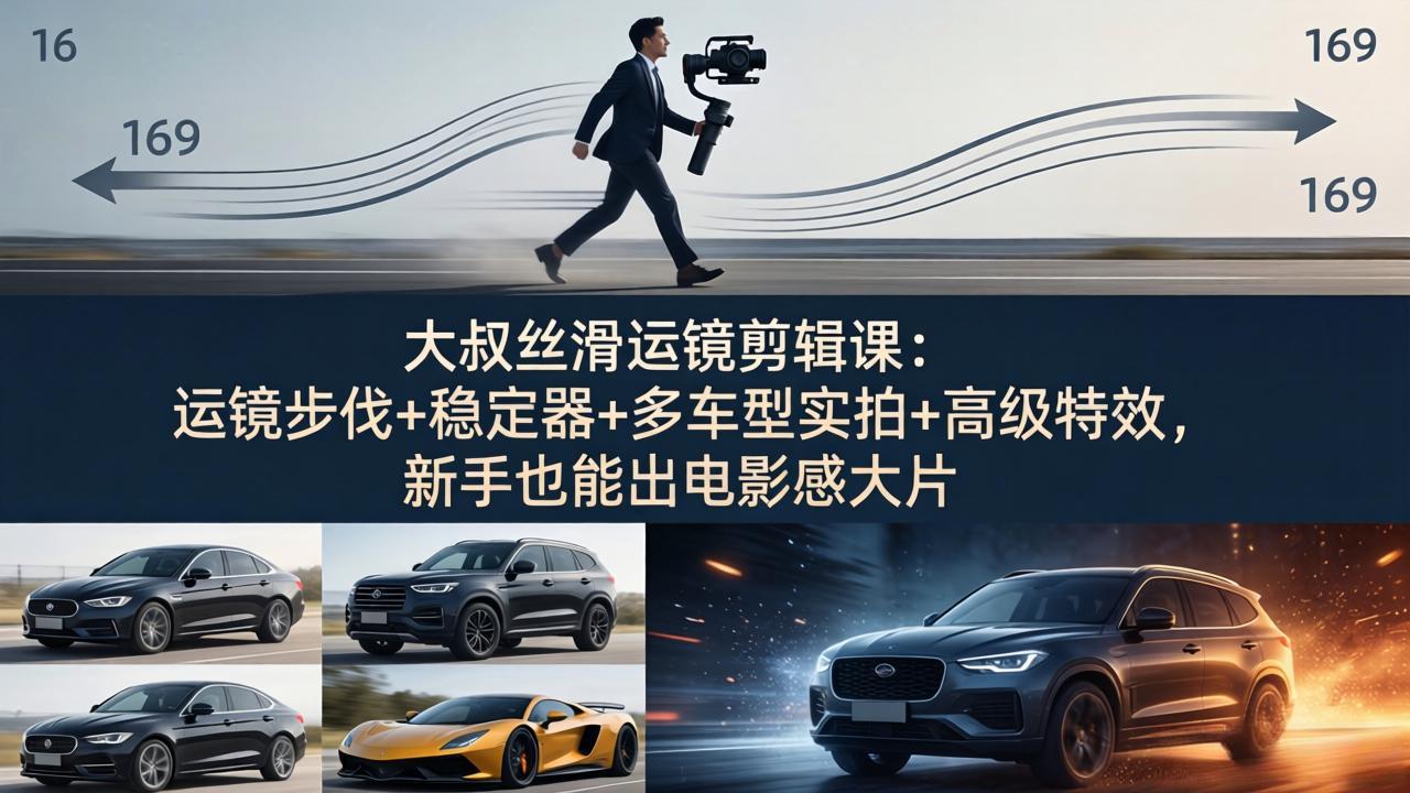 大叔丝滑运镜剪辑课：运镜步伐+稳定器+多车型实拍+高级特效，新手也能出电影感大片-宝藏屋创业网