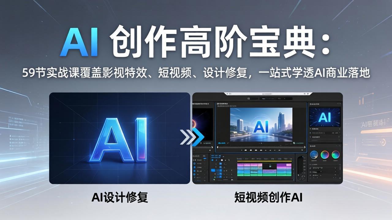 AI 创作高阶宝典：59节实战课覆盖影视特效、短视频、设计修复，一站式学透AI商业落地-宝藏屋创业网