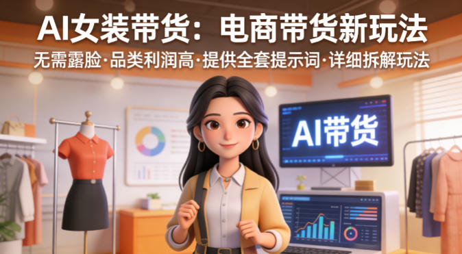 AI女装带货，电商带货新玩法，无需露脸，品类利润高，提供全套提示词，详细拆解玩法-宝藏屋创业网