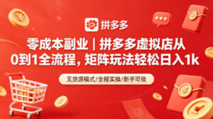 零成本副业｜拼多多虚拟店从0到1全流程，矩阵玩法轻松日入1k-宝藏屋创业网