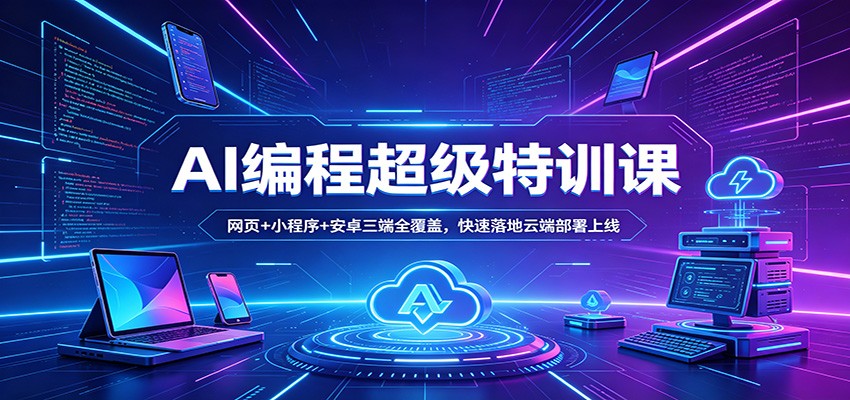AI编程超级特训课：网页+小程序+安卓三端全覆盖，快速落地云端部署上线-宝藏屋创业网