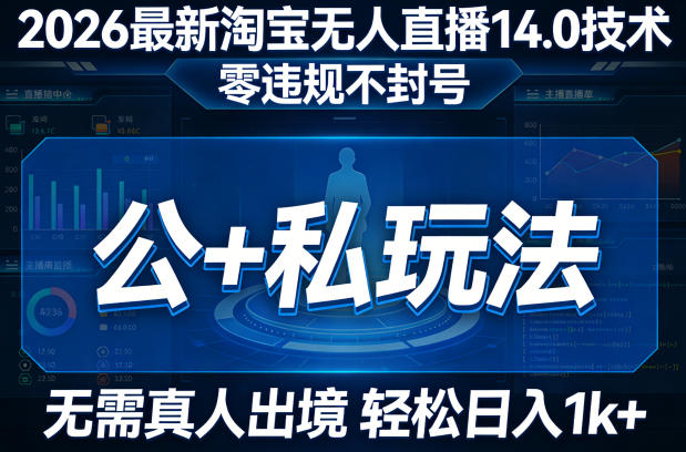 2026最新淘宝无人直播14.0技术，零违规不封号，公+私玩法，无需真人出境，轻松日入1k+-宝藏屋创业网