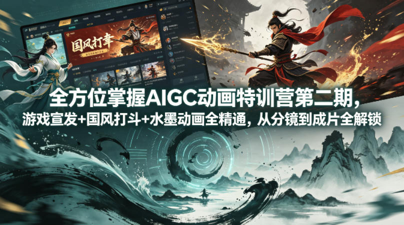全方位掌握AIGC动画特训营第二期，游戏宣发+国风打斗+水墨动画全精通，从分镜到成片全解锁-宝藏屋创业网