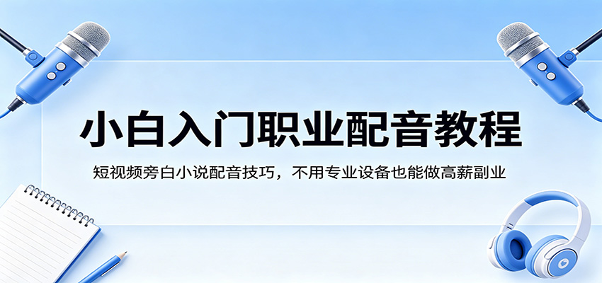 小白入门职业配音教程，短视频旁白小说配音技巧，不用专业设备也能做高薪副业-宝藏屋创业网