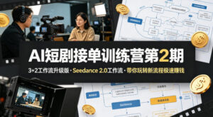 AI短剧接单训练营第2期,3+2工作流升级版,Seedance 2.0工作流,带你玩转新流程极速賺钱-宝藏屋创业网