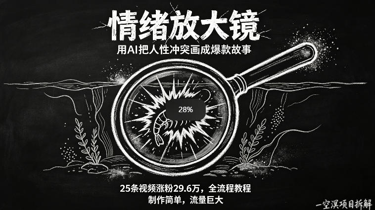 AI制作“情绪放大镜“视频，25条视频涨粉29.6W粉，流量巨大，制作简单，全流程教程-宝藏屋创业网
