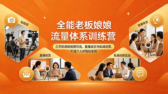 全能老板娘流量体系训练营，三天吃透短视频引流、直播成交与私域运营，打造个人IP轻松变现-宝藏屋创业网