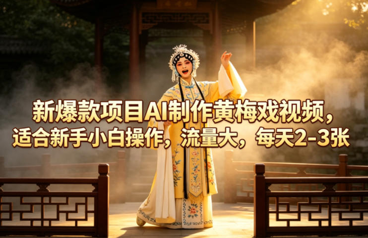 新爆款项目AI制作黄梅戏视频，适合新手小白操作，流量大，每天2-3张-宝藏屋创业网