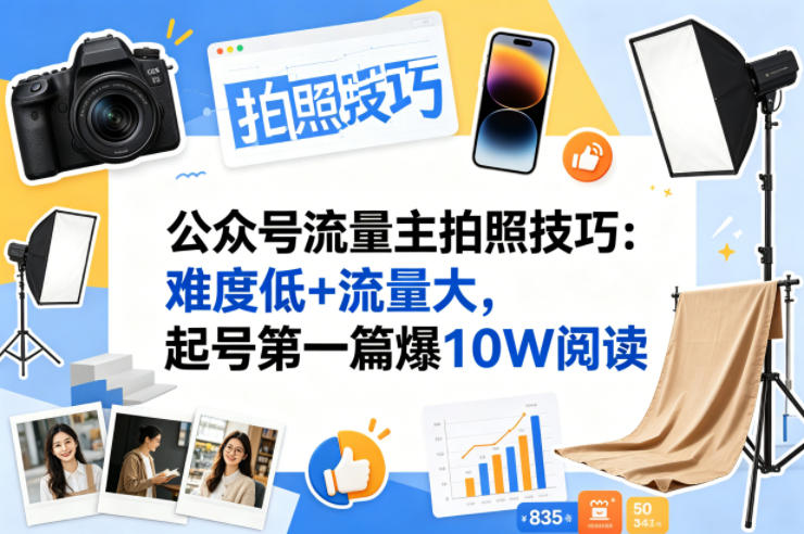 公众号流量主之拍照技巧赛道，难度低+流量大，起号第一篇就爆了10w阅读-宝藏屋创业网