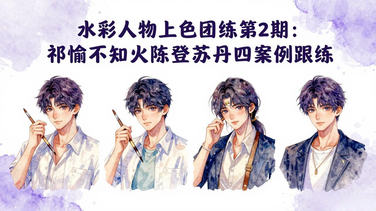 水彩人物上色团练第2期：祁煜不知火陈登苏丹四案例跟练，手把手提升绘画能力-宝藏屋创业网