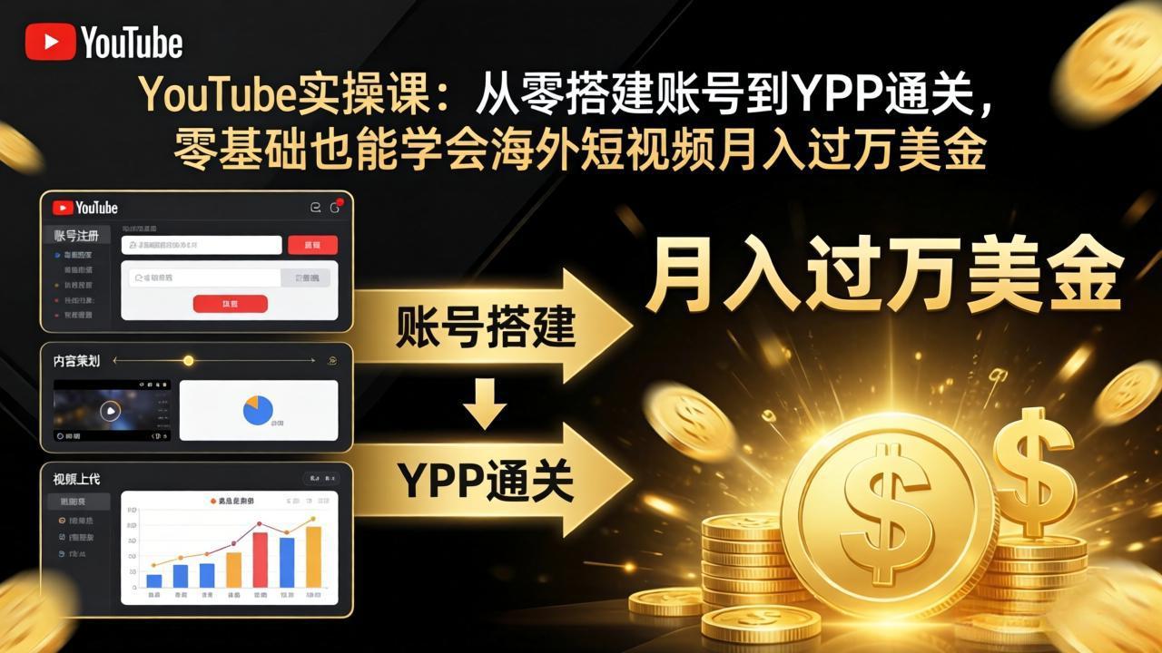 YouTube实操课：从零搭建账号到YPP通关，零基础也能学会海外短视频月入过万美金-宝藏屋创业网