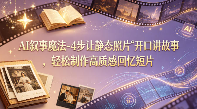 AI叙事魔法-4步让静态照片“开口讲故事”，轻松制作高质感回忆短片-宝藏屋创业网