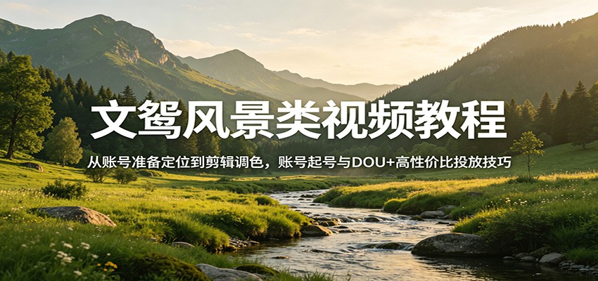 文鸳风景类视频教程：从账号准备定位到剪辑调色，账号起号与DOU+高性价比投放技巧-宝藏屋创业网