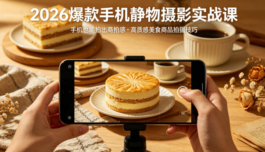 2026爆款手机静物摄影实战课，手机也能拍出商拍感，学会拍出高质感美食商品-宝藏屋创业网