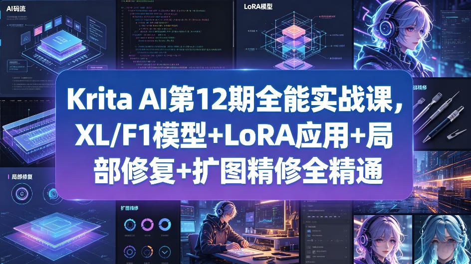 Krita AI第12期全能实战课，XL/F1模型+LoRA应用+局部修复+扩图精修全精通-宝藏屋创业网