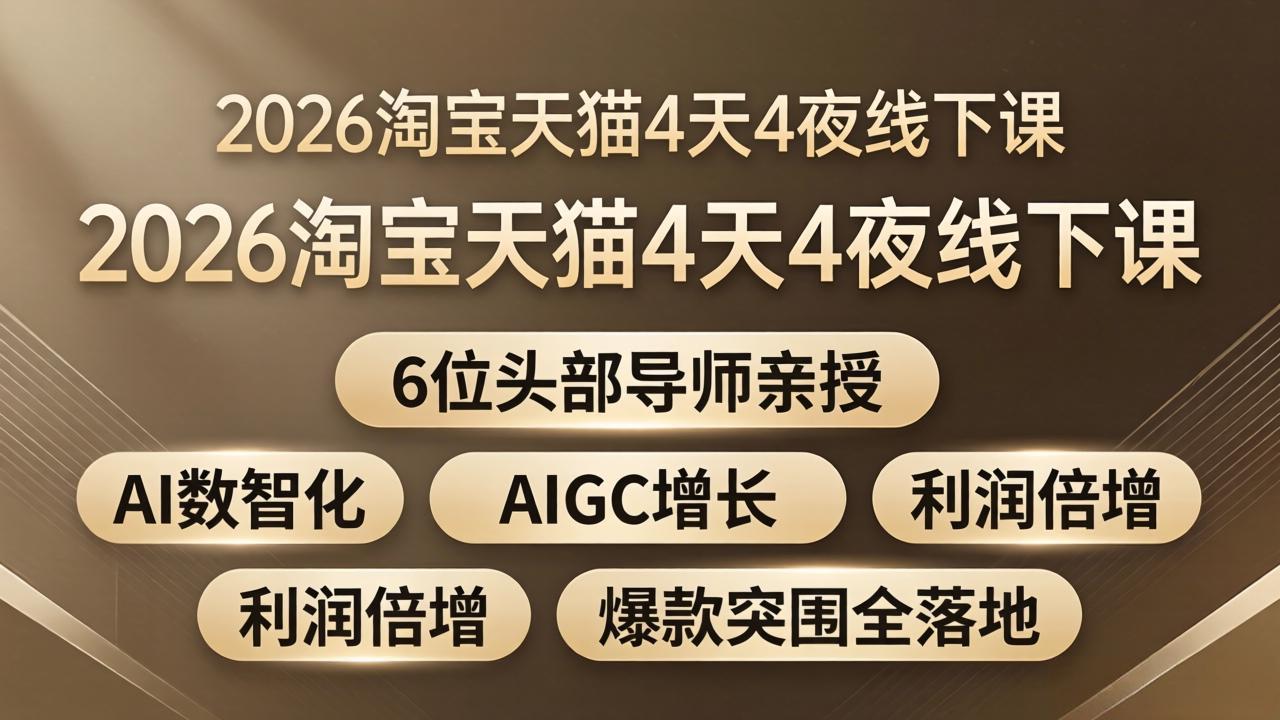 2026淘宝天猫4天4夜线下课：6位头部导师亲授，AI数智化+AIGC增长+利润倍增+爆款突围全落地-宝藏屋创业网