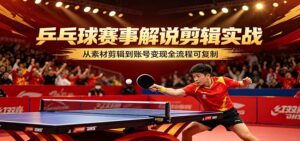 乒乓球赛事解说剪辑实战，从素材剪辑到账号变现全流程可复制-宝藏屋创业网