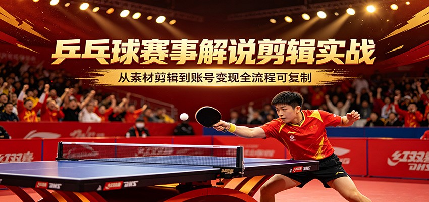 乒乓球赛事解说剪辑实战，从素材剪辑到账号变现全流程可复制-宝藏屋创业网