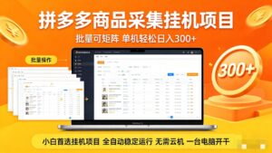 拼多多商品采集全自动挂机玩法 批量可矩阵 单机轻松日入300+-宝藏屋创业网