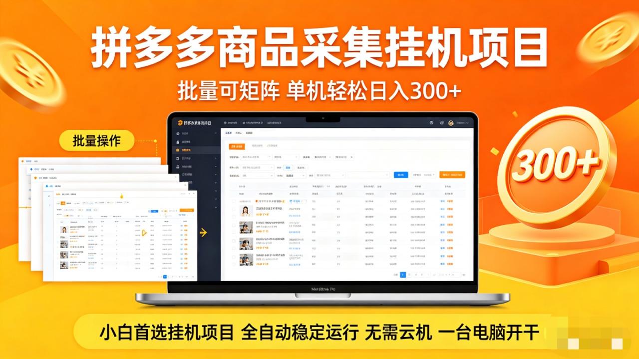 拼多多商品采集全自动挂机玩法 批量可矩阵 单机轻松日入300+-宝藏屋创业网