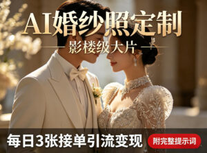 AI婚纱照定制影楼级大片，每日3张接单引流变现，轻松实现副业增收（附完整提示词）-宝藏屋创业网