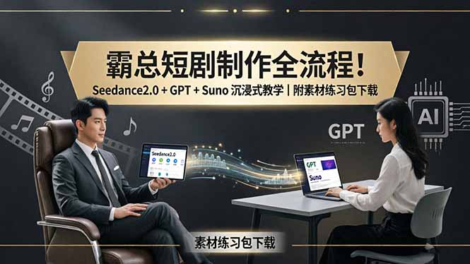 霸总短剧制作全流程！Seedance2.0 + GPT + Suno 沉浸式教学｜附素材练习包下载-宝藏屋创业网