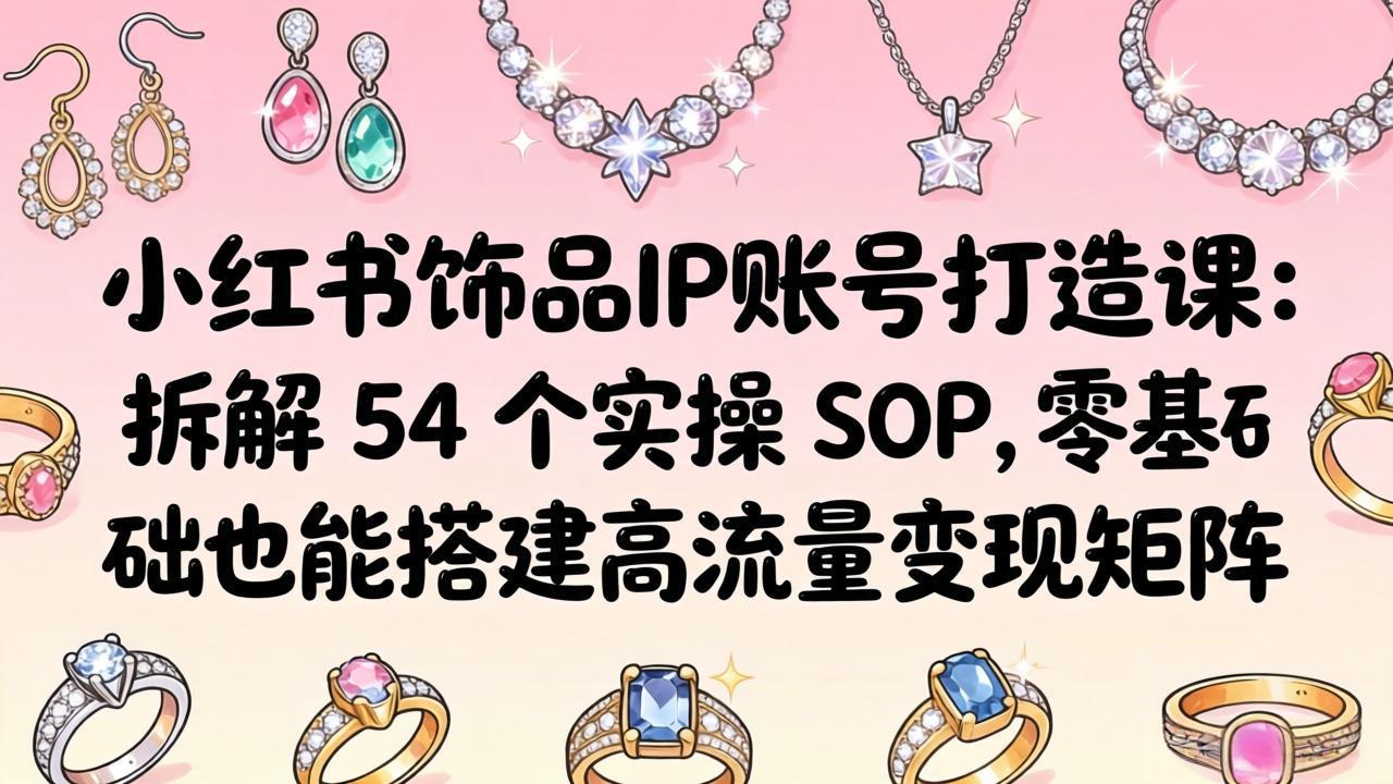 小红书饰品IP账号打造课：拆解 54 个实操 SOP，零基础也能搭建高流量变现矩阵-宝藏屋创业网
