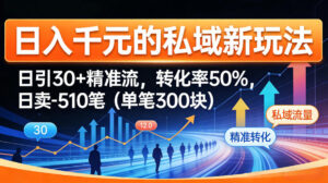 日入千米的私域新玩法：日引30＋精准流，转化率50%，日卖5-10笔（单笔300米）-宝藏屋创业网