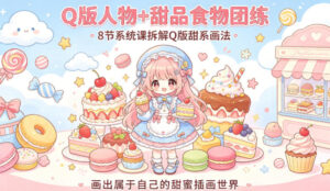 Q版人物+甜品食物团练，8节系统课拆解Q版甜系画法，画出属于自己的甜蜜插画世界-宝藏屋创业网
