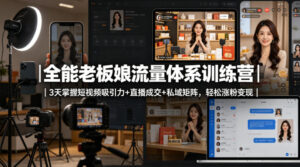 全能老板娘流量体系训练营｜3天掌握短视频吸引力+直播成交+私域矩阵，轻松涨粉变现-宝藏屋创业网