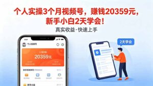 个人实操3个月视频号，收入20359元，新手小白2天学会！-宝藏屋创业网