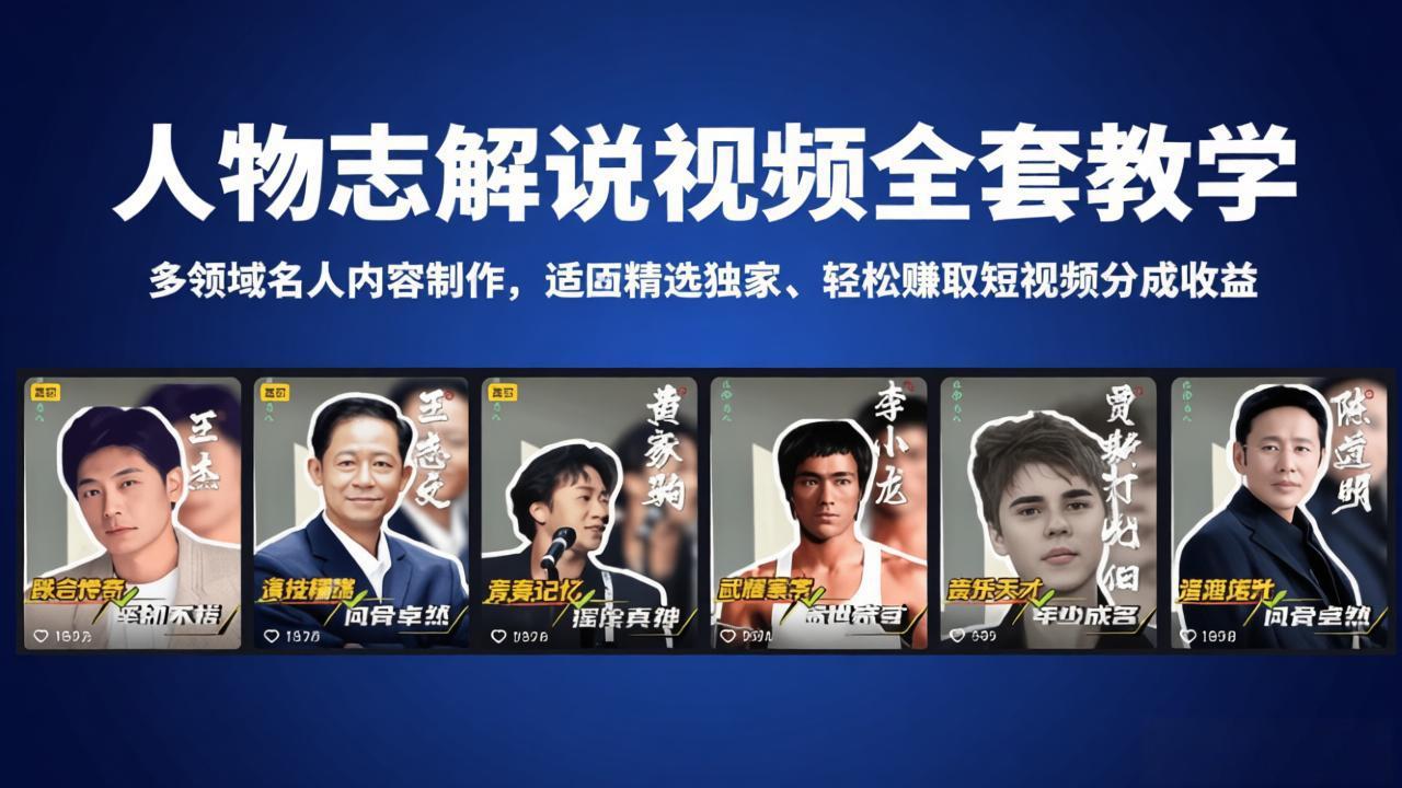 人物志解说视频全套教学，多领域名人内容制作，适配精选独家，轻松赚取短视频分成收益-宝藏屋创业网