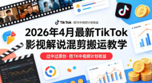 26年4月最新TikTok影视解说混剪搬运教学，过中过原创，撸TK中视频计划收益-宝藏屋创业网