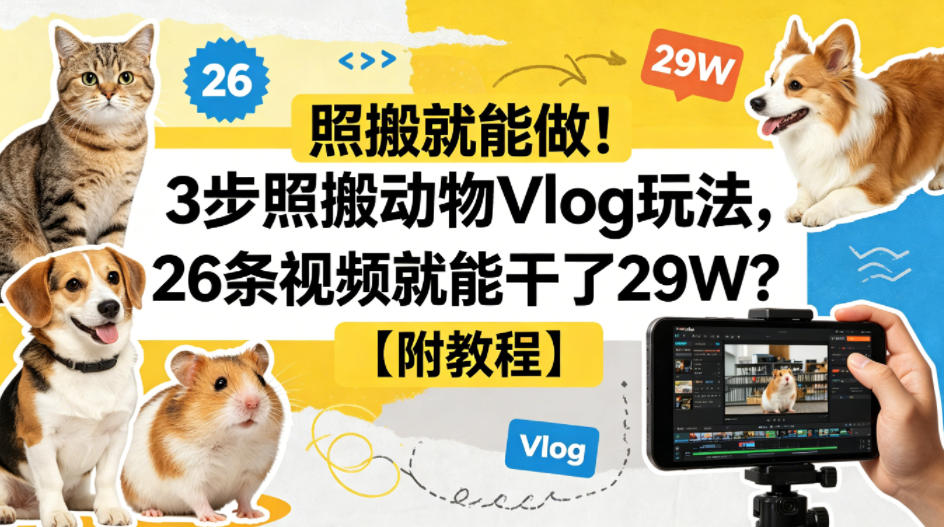 照搬就能做！3步照搬动物Vlog玩法，26条视频就能干了29W？【附教程】【赠coze一键生成工作流】-宝藏屋创业网