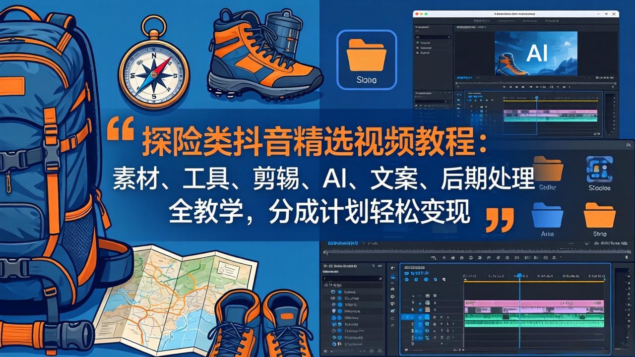 探险类抖音精选视频教程：素材、工具、剪辑、AI、文案、后期处理全教学，分成计划轻松变现-宝藏屋创业网