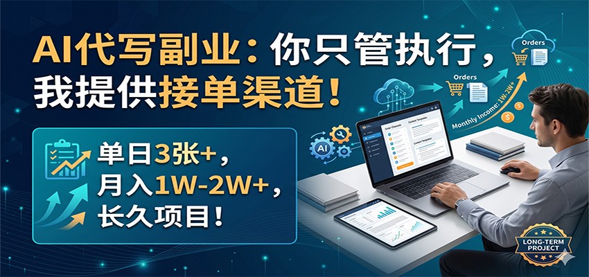 AI代写副业：你只管执行，我提供接单渠道！单日3张+，月入1W-2W+，长久项目-宝藏屋创业网