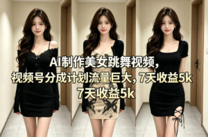 AI制作美女跳舞视频，视频号分成计划流量巨大，7天收益5k+-宝藏屋创业网