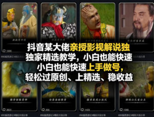 抖音某大佬亲授影视解说独家精选教学，小白也能快速上手做号，轻松过原创、上精选、稳收益-宝藏屋创业网