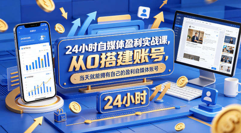 24小时自媒体盈利实战课，从0搭建账号，当天就能拥有自己的盈利自媒体账号-宝藏屋创业网
