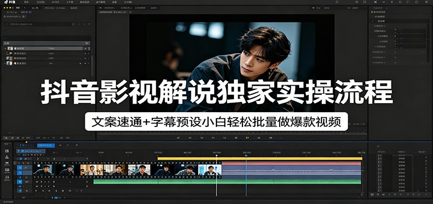 抖音影视解说独家实操流程，文案速通+字幕预设小白轻松批量做爆款视频-宝藏屋创业网