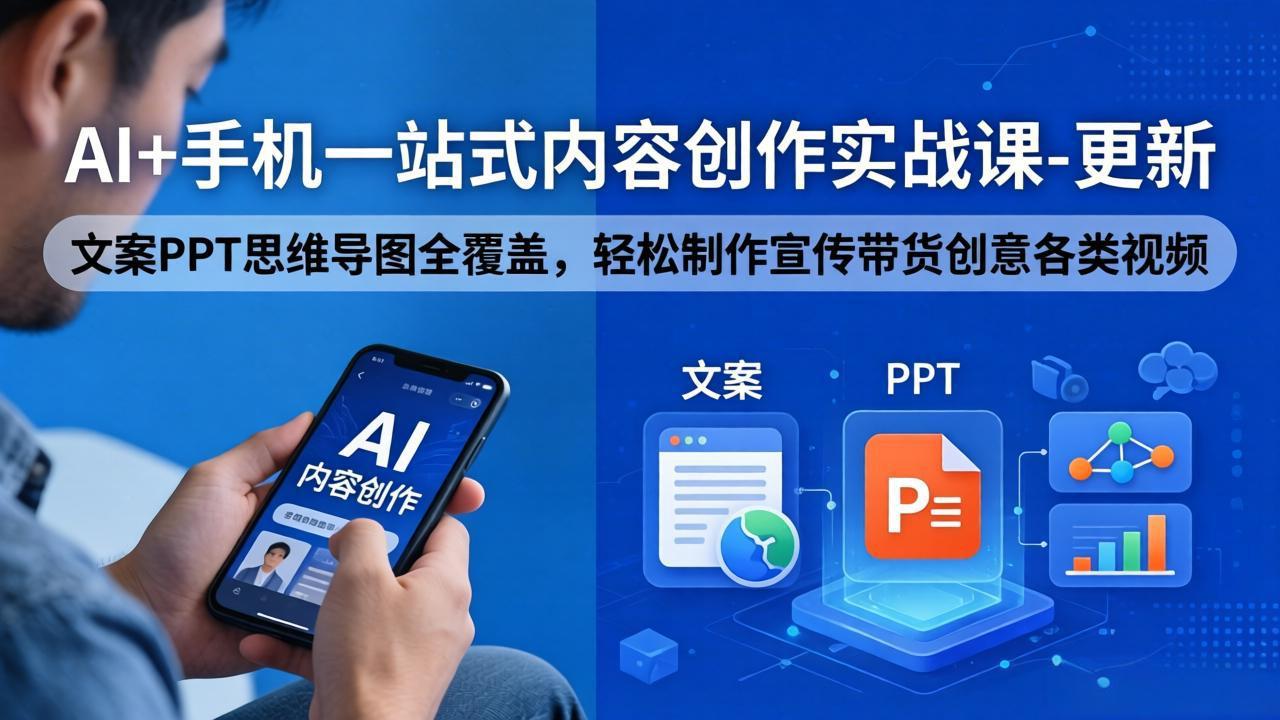 AI+手机一站式内容创作实战课-更新，文案PPT思维导图全覆盖，轻松制作宣传带货创意各类视频-宝藏屋创业网