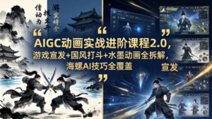 AIGC动画实战进阶课程2.0，游戏宣发+国风打斗+水墨动画全拆解，海螺AI技巧全覆盖-宝藏屋创业网