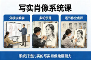 写实肖像系统课，全程分模块教学+多轮示范+逐节作业点评，系统打造扎实的写实肖像绘画能力-宝藏屋创业网