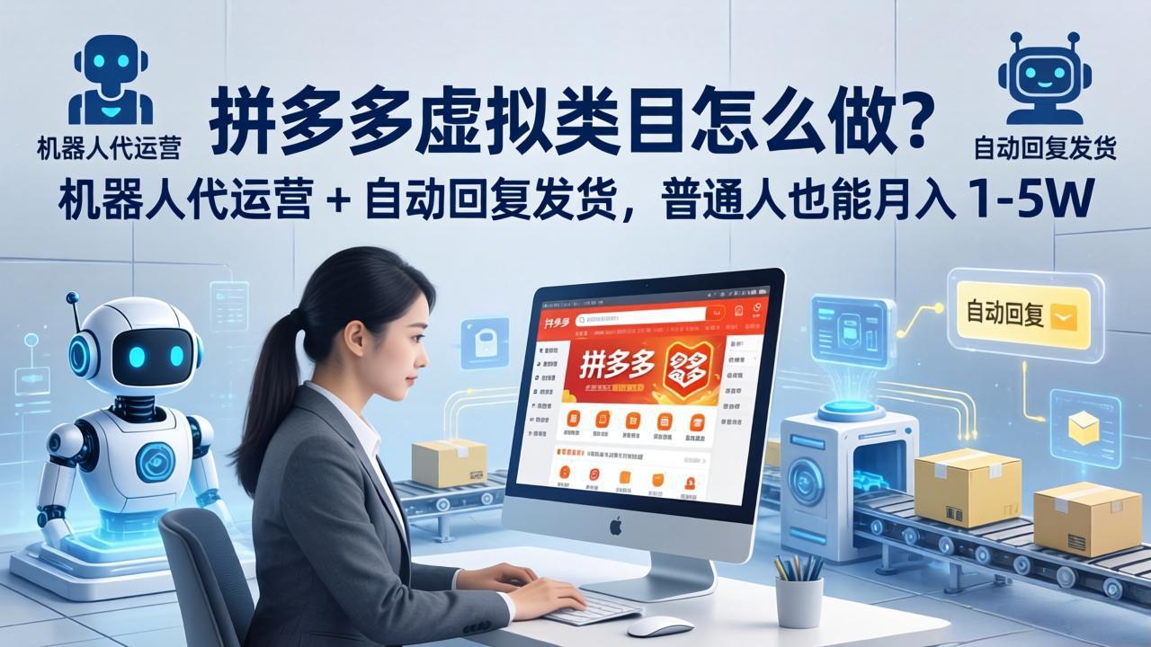 拼多多虚拟类目怎么做？机器人代运营 + 自动回复发货，普通人也能月入 1-5W-宝藏屋创业网