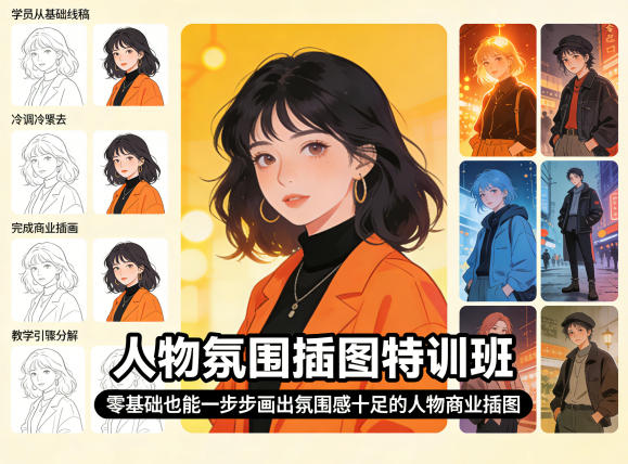人物氛围插图特训班，零基础也能一步步画出氛围感十足的人物商业插图-宝藏屋创业网