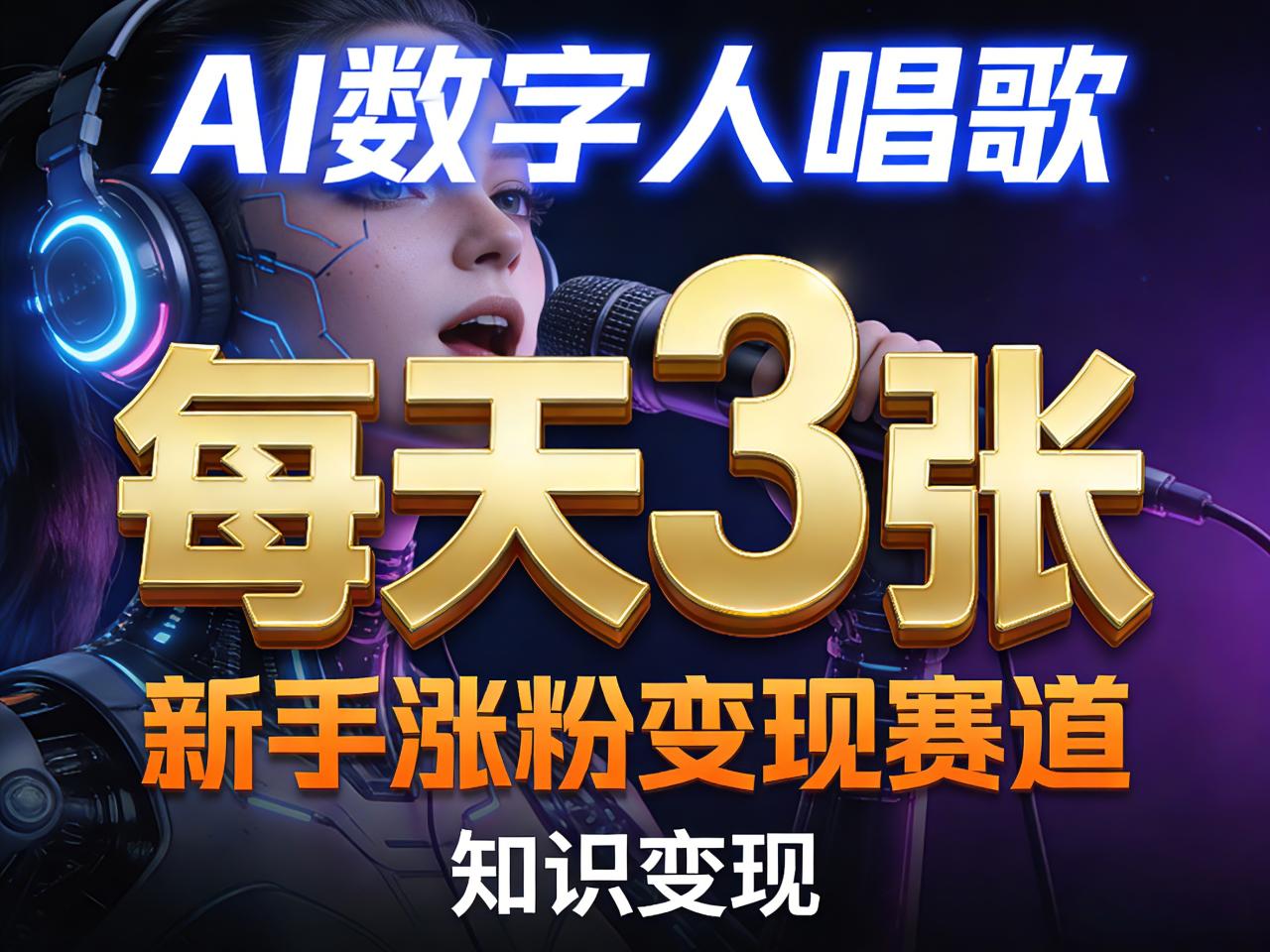 AI数字人唱歌，新手涨粉变现赛道，每天3张和知识付费，副业必备-宝藏屋创业网