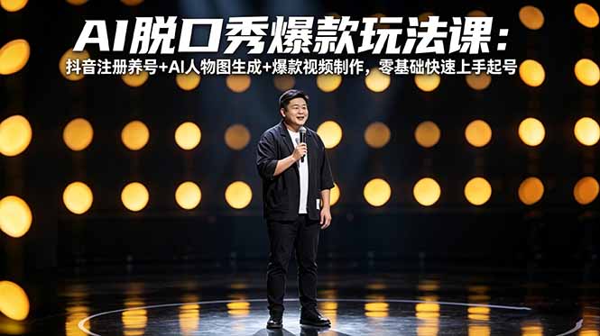 AI脱口秀爆款玩法课：抖音注册养号+AI人物图生成+爆款视频制作，零基础快速上手起号-宝藏屋创业网