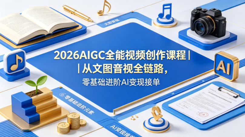 2026AIGC全能视频创作课程｜从文图音视全链路，零基础进阶AI变现接单-宝藏屋创业网
