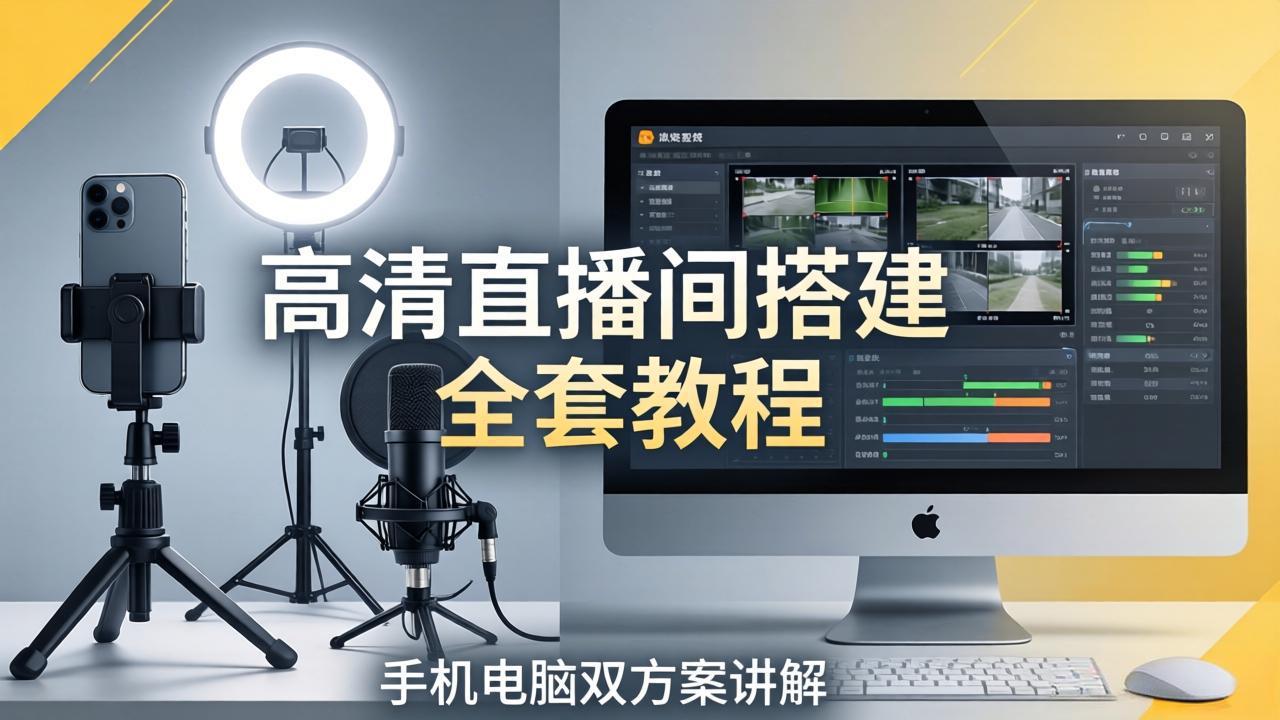 高清直播间搭建全套教程，手机电脑双方案讲解，设备选型调试多机位实操教学-宝藏屋创业网
