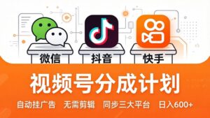 视频号分成计划：发视频自动挂广告，无需剪辑同步三大平台，单号轻松日入600+-宝藏屋创业网